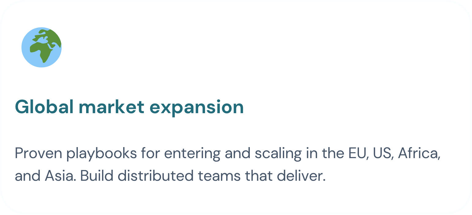 Services I offer - Shivani Chetty Fractional CMO Image shows Services i offer. Service 5. Global market expansion . Proven playbooks for entering and scaling in the EU, US, Africa, and Asia. Build distributed teams that deliver.